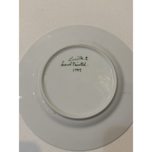 Vtg Linea Custom Painted Plates Porcelain Floral Butterflies Set Of Two 7.75" - Picture 8 of 11